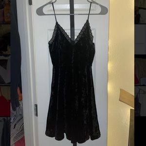 Lace-Trim Velvet Black Dress